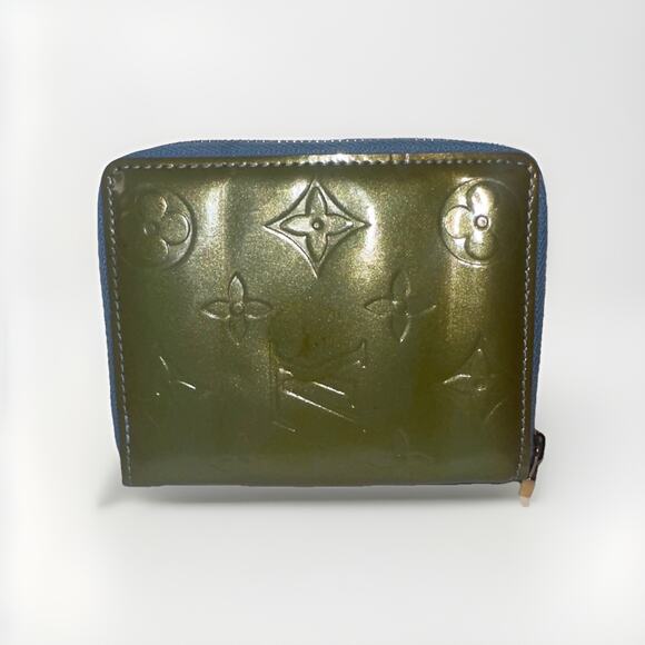 Authentic Louis Vuitton Green Blue Vernis Monogram Zip Wallet leather M91016 - Picture 2 of 12